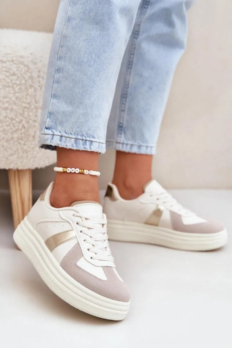 Clearance Eko Skórzane Sneakersy Damskie Na Platformie Beżowe Goriette Damskie Buty Sportowe Na Platformie|Sneakersy Damskie