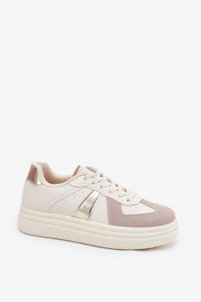 Clearance Eko Skórzane Sneakersy Damskie Na Platformie Beżowe Goriette Damskie Buty Sportowe Na Platformie|Sneakersy Damskie