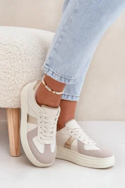 Clearance Eko Skórzane Sneakersy Damskie Na Platformie Beżowe Goriette Damskie Buty Sportowe Na Platformie|Sneakersy Damskie