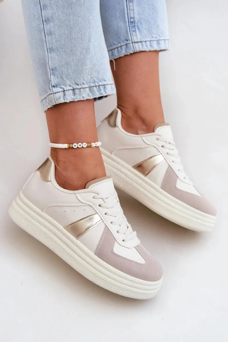 Clearance Eko Skórzane Sneakersy Damskie Na Platformie Beżowe Goriette Damskie Buty Sportowe Na Platformie|Sneakersy Damskie