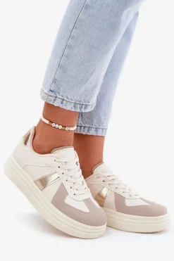 Clearance Eko Skórzane Sneakersy Damskie Na Platformie Beżowe Goriette Damskie Buty Sportowe Na Platformie|Sneakersy Damskie