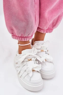 Boto Eko Skórzane Sneakersy Na Platformie Białe Penolle Biały