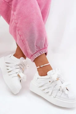 Boto Eko Skórzane Sneakersy Na Platformie Białe Penolle Biały