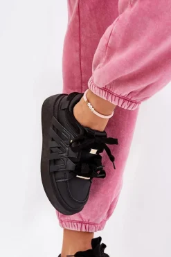 Buty Sportowe Na Platformie|Sneakersy Damskie></noscript>Boto Eko Skórzane Sneakersy Na Platformie Czarne Penolle Czarny