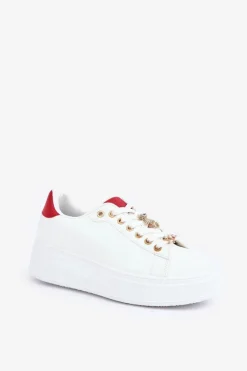 Outlet Eko Skórzane Sneakersy Z Przypinkami Biało-Czerwone Enalirae Damskie Buty Sportowe Na Platformie|Sneakersy Damskie