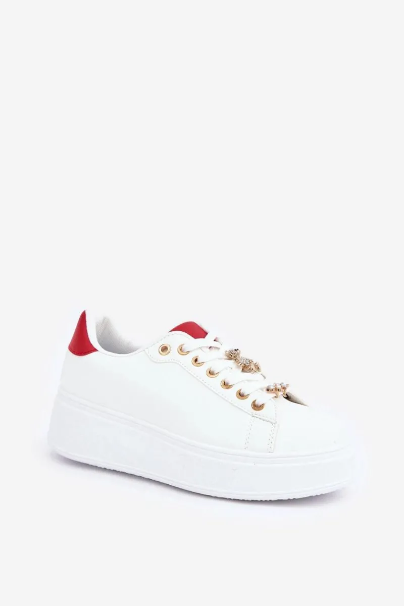 Outlet Eko Skórzane Sneakersy Z Przypinkami Biało-Czerwone Enalirae Damskie Buty Sportowe Na Platformie|Sneakersy Damskie