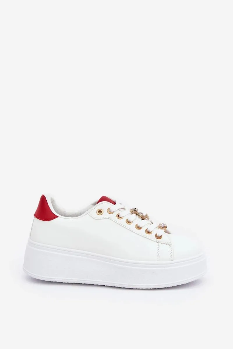 Outlet Eko Skórzane Sneakersy Z Przypinkami Biało-Czerwone Enalirae Damskie Buty Sportowe Na Platformie|Sneakersy Damskie