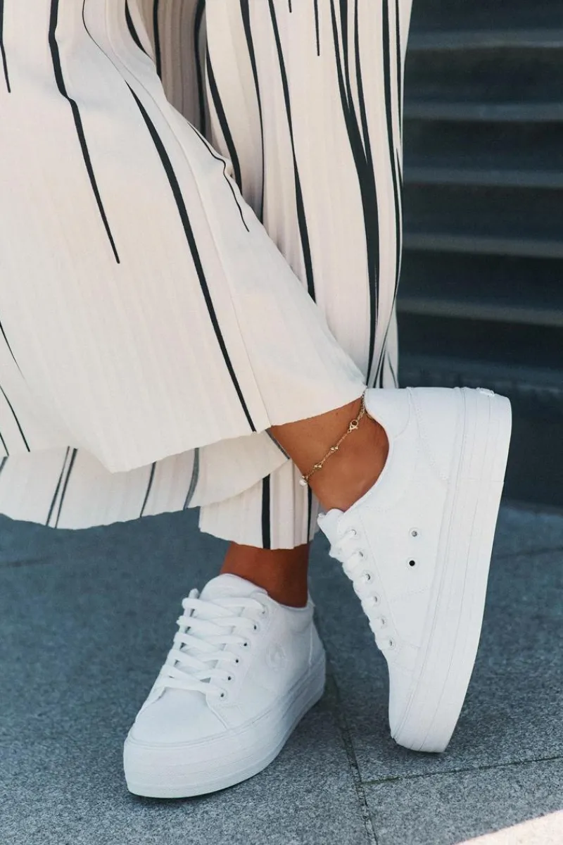 Online Big Star Shoes Eko Skórzane Trampki Damskie Na Platformie Big Star RR274298 Białe