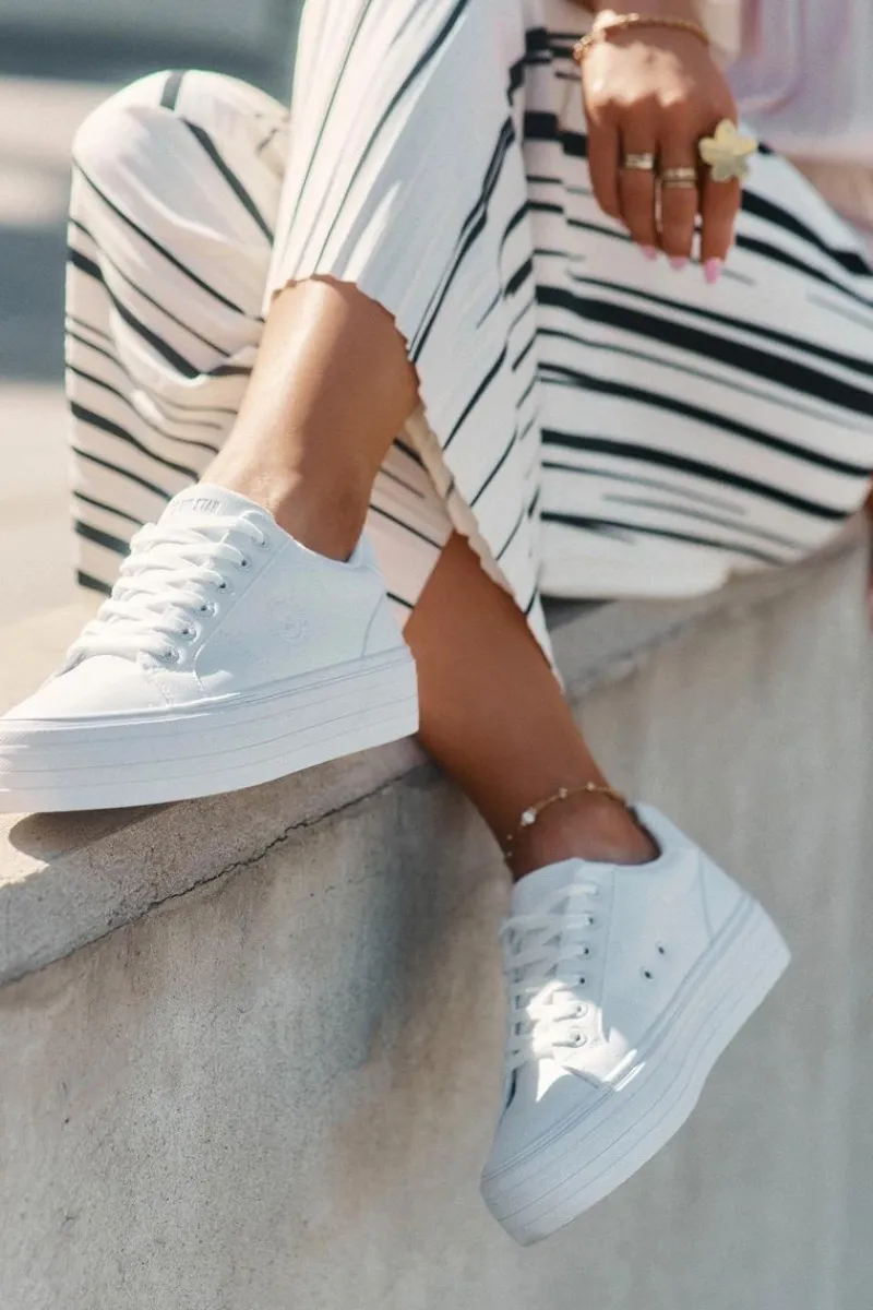 Online Big Star Shoes Eko Skórzane Trampki Damskie Na Platformie Big Star RR274298 Białe