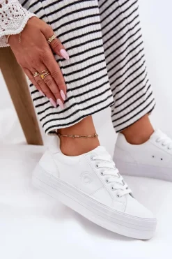 Online Big Star Shoes Eko Skórzane Trampki Damskie Na Platformie Big Star RR274298 Białe