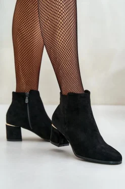 Eko Zamszowe Botki Na Słupku Zapinane Na Zamek Czarne Sairis Damskie Brązowe I Beżowe Botki|Botki Na Obcasie