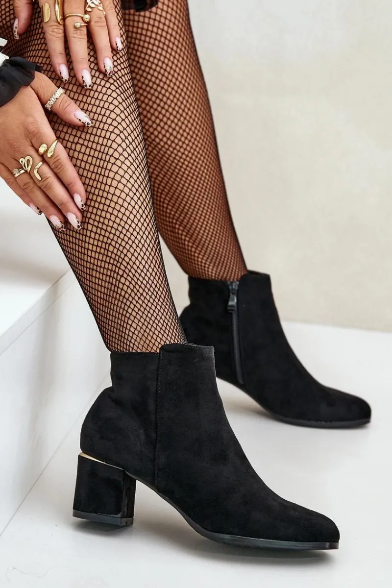 Eko Zamszowe Botki Na Słupku Zapinane Na Zamek Czarne Sairis Damskie Brązowe I Beżowe Botki|Botki Na Obcasie