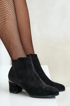 Eko Zamszowe Botki Na Słupku Zapinane Na Zamek Czarne Sairis Damskie Brązowe I Beżowe Botki|Botki Na Obcasie