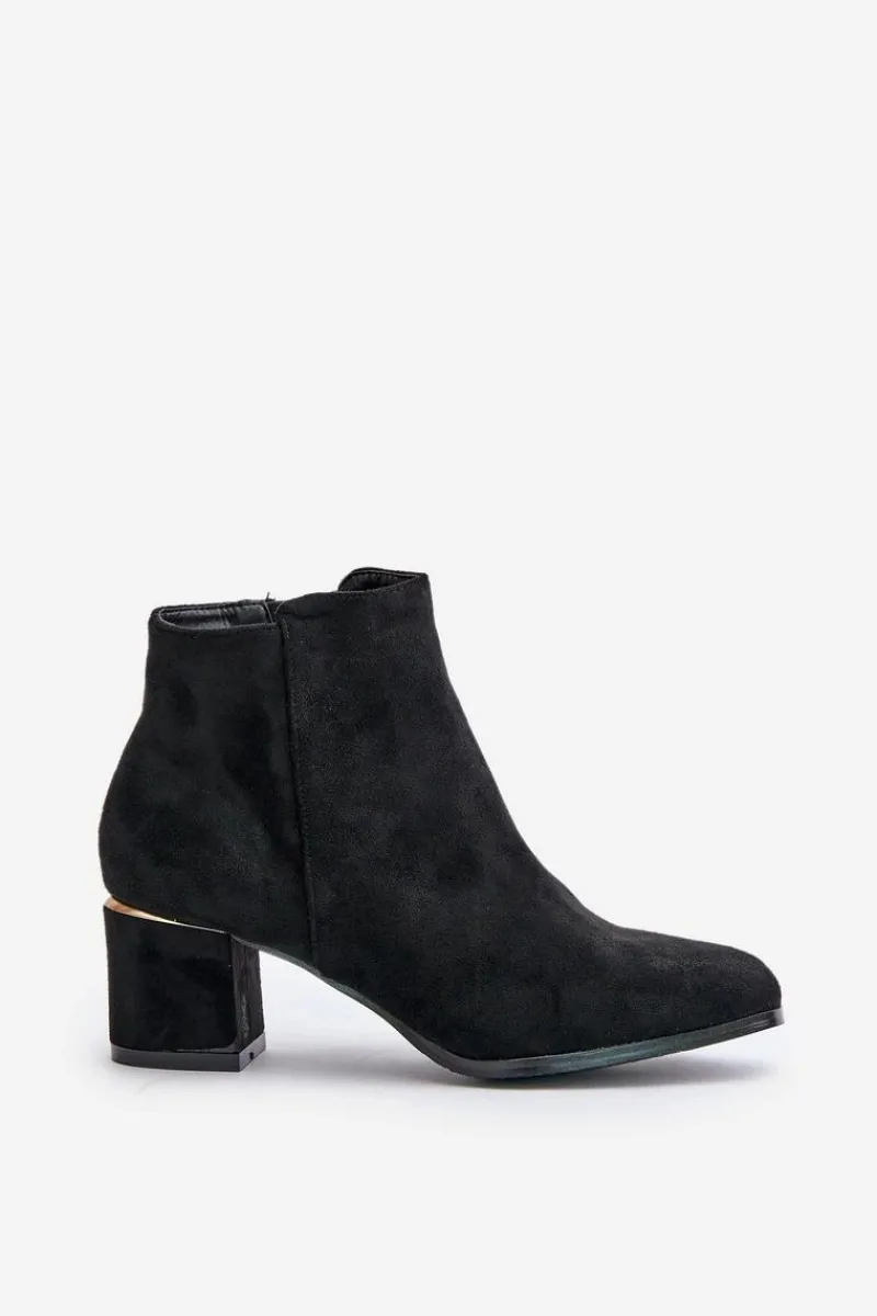 Eko Zamszowe Botki Na Słupku Zapinane Na Zamek Czarne Sairis Damskie Brązowe I Beżowe Botki|Botki Na Obcasie