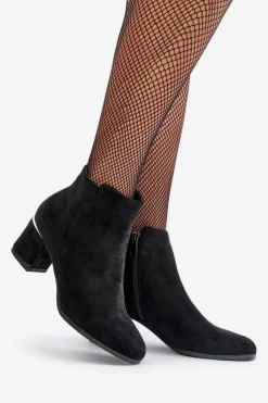 Eko Zamszowe Botki Na Słupku Zapinane Na Zamek Czarne Sairis Damskie Brązowe I Beżowe Botki|Botki Na Obcasie