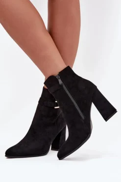 Online Boto Eko Zamszowe Botki Na Słupku Z Ozdobą Czarne Lymall Czarny