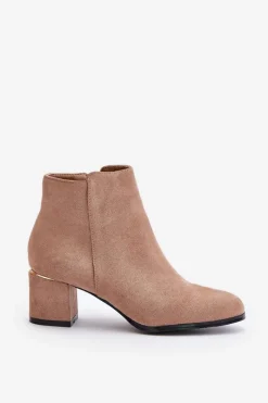 Best Boto Eko Zamszowe Botki Na Słupku Zapinane Na Zamek Ciemnobeżowe Sairis