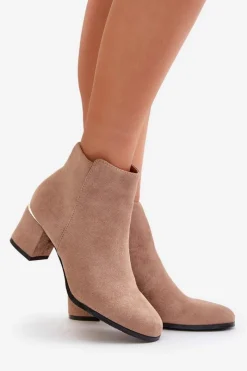 Best Boto Eko Zamszowe Botki Na Słupku Zapinane Na Zamek Ciemnobeżowe Sairis