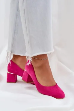 Sale Eko Zamszowe Czółenka Na Słupku Fuksja Veniffia Damskie Czółenka Zamszowe|Czółenka Na Słupku