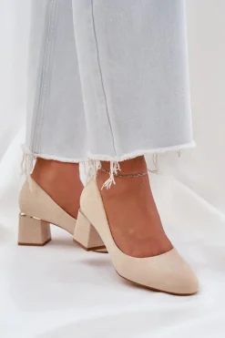 Czółenka Zamszowe|Czółenka Na Słupku>Boto Eko Zamszowe Czółenka Na Słupku Beżowe Veniffia Beżowy