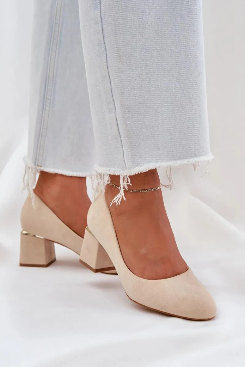 Czółenka Zamszowe|Czółenka Na Słupku>Boto Eko Zamszowe Czółenka Na Słupku Beżowe Veniffia Beżowy