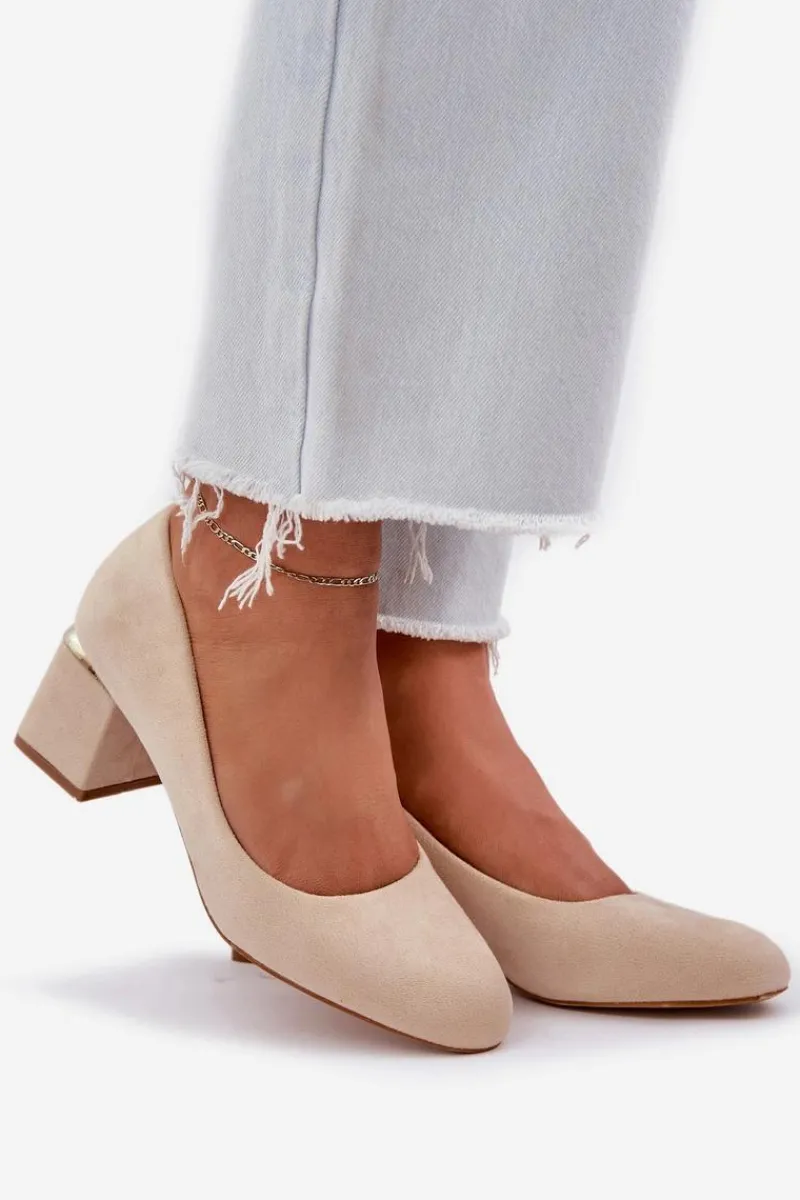 Czółenka Zamszowe|Czółenka Na Słupku>Boto Eko Zamszowe Czółenka Na Słupku Beżowe Veniffia Beżowy