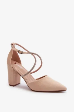 Clearance Boto Eko Zamszowe Czółenka Na Słupku Z Cyrkoniami Beżowe Lagra