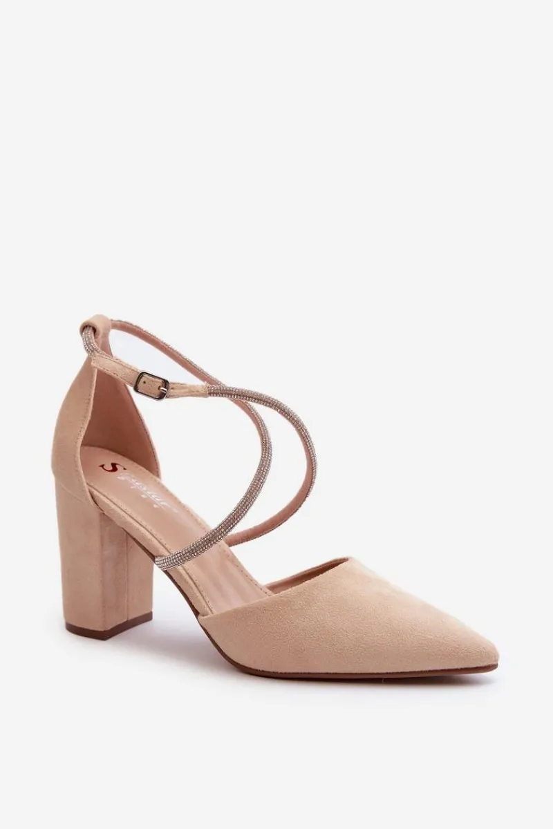 Clearance Boto Eko Zamszowe Czółenka Na Słupku Z Cyrkoniami Beżowe Lagra