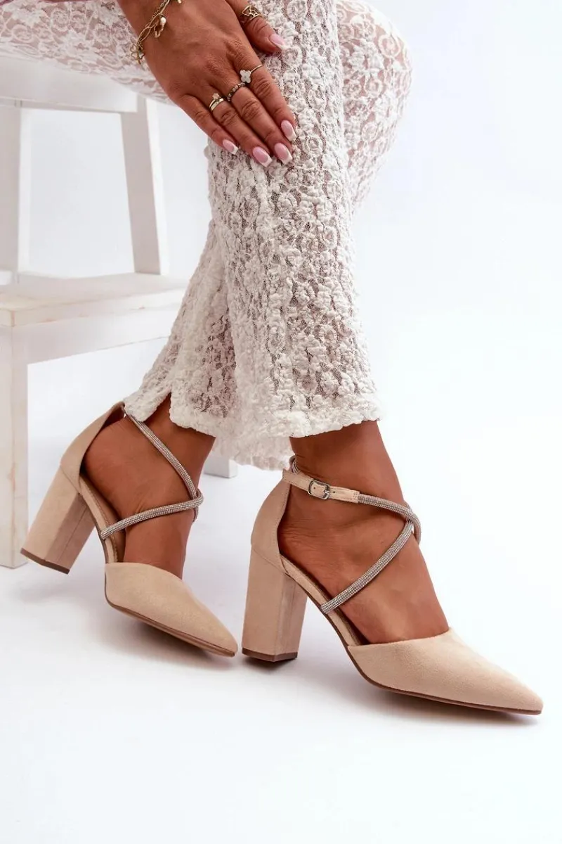 Clearance Boto Eko Zamszowe Czółenka Na Słupku Z Cyrkoniami Beżowe Lagra