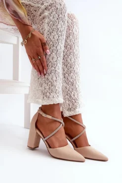 Clearance Boto Eko Zamszowe Czółenka Na Słupku Z Cyrkoniami Beżowe Lagra