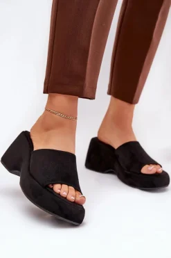 Klapki Na Koturnie|Klapki Na Platformie>Boto Eko Zamszowe Klapki Damskie Na Platformie I Koturnie Czarne Afisal Czarny