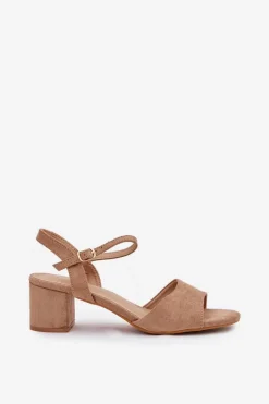 Outlet Eko Zamszowe Klasyczne Sandały Damskie Na Obcasie Beżowe Zarnella Damskie Sandały Na Obcasie