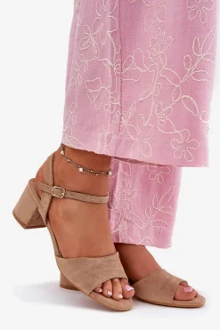 Outlet Eko Zamszowe Klasyczne Sandały Damskie Na Obcasie Beżowe Zarnella Damskie Sandały Na Obcasie