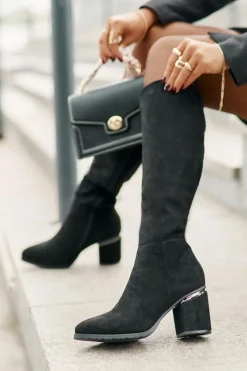 Kozaki Przed Kolano|Kozaki Na Obcasie>Buty damskie Vinceza Eko Zamszowe Kozaki Damskie Przed Kolano Na Słupku Ocieplane Vinceza 16473 Czarne