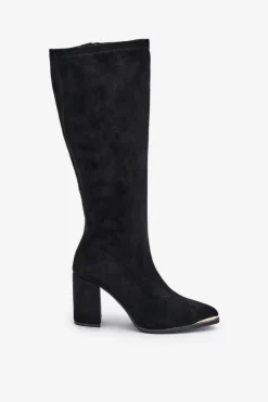 Sale Boto Eko Zamszowe Kozaki Na Słupkowym Obcasie Czarne Batirae