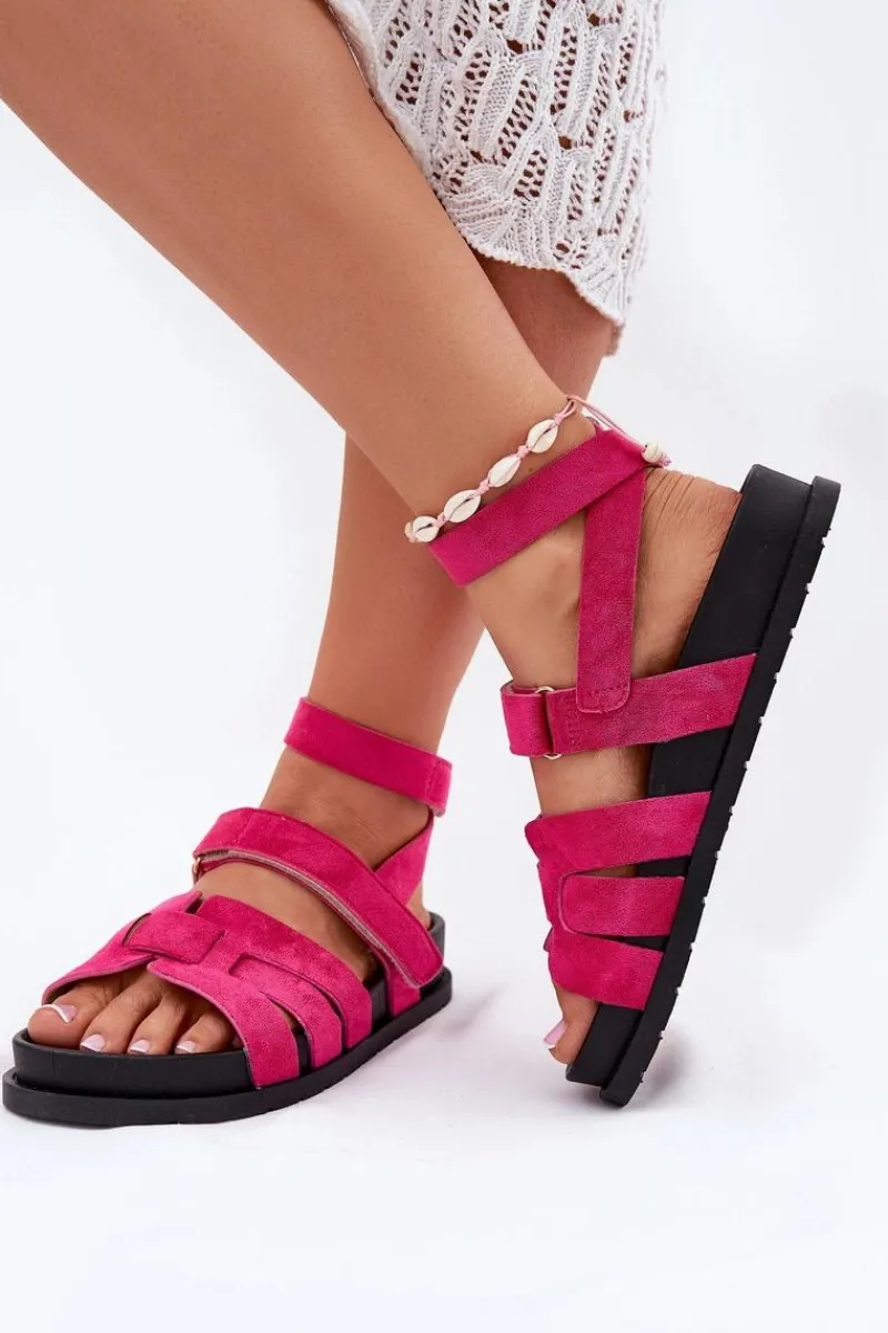 Discount Boto Eko Zamszowe Sandały Damskie Z Rzepami Fuksja Valpera Różowy