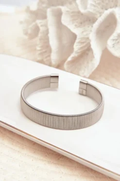 Best Glam Chic Elastyczna Bransoleta Damska Ze Stali Nierdzewnej Srebrna