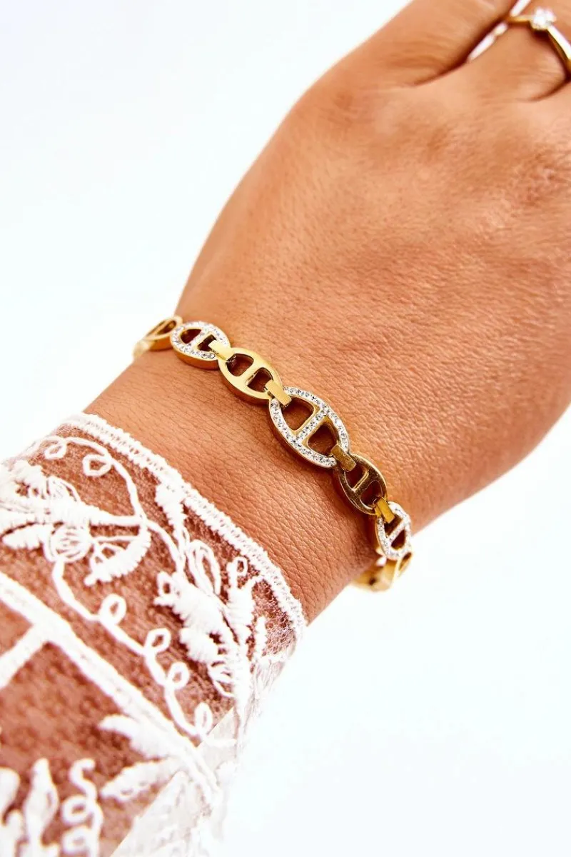 Boto Elegancka Bransoletka Stalowa Z Cyrkoniami Złota