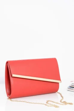 Sale Boto Elegancka Czerwona Damska Kopertówka Złote Dodatki Licowa