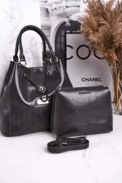 Torebki Monnari|Torebki Klasyczne>Monnari Elegancka Damska Torba z Kosmetyczką BAG5810-019 Szara