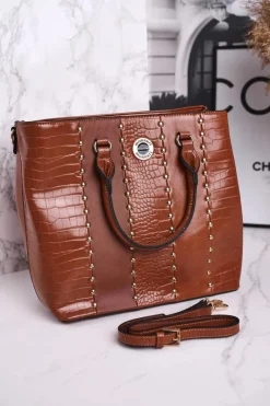 Discount Monnari Elegancka Karmelowa Torebka BAG4590-017 Print Zwierzęcy