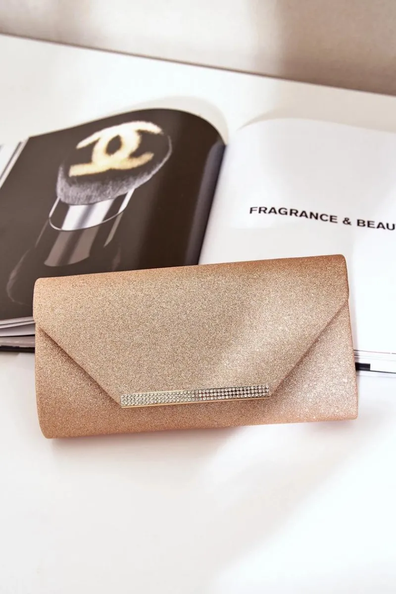 Clearance Elegancka Torebka Kopertówka Z Brokatem Różowe Złoto Remiala Kopertówki