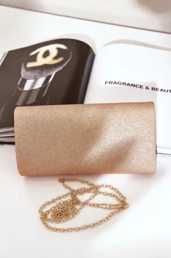 Clearance Elegancka Torebka Kopertówka Z Brokatem Różowe Złoto Remiala Kopertówki