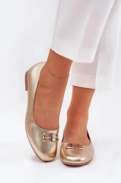 Best Eleganckie Baleriny Damskie Z Ozdobą Vinceza 62206 Złote Damskie Baleriny Skórzane|Baleriny Klasyczne