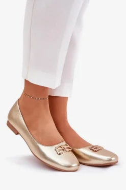 Best Eleganckie Baleriny Damskie Z Ozdobą Vinceza 62206 Złote Damskie Baleriny Skórzane|Baleriny Klasyczne