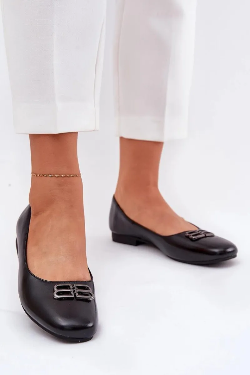 Baleriny Skórzane|Baleriny Klasyczne>Buty damskie Vinceza Eleganckie Baleriny Damskie Z Ozdobą Vinceza 62206 Czarne Czarny