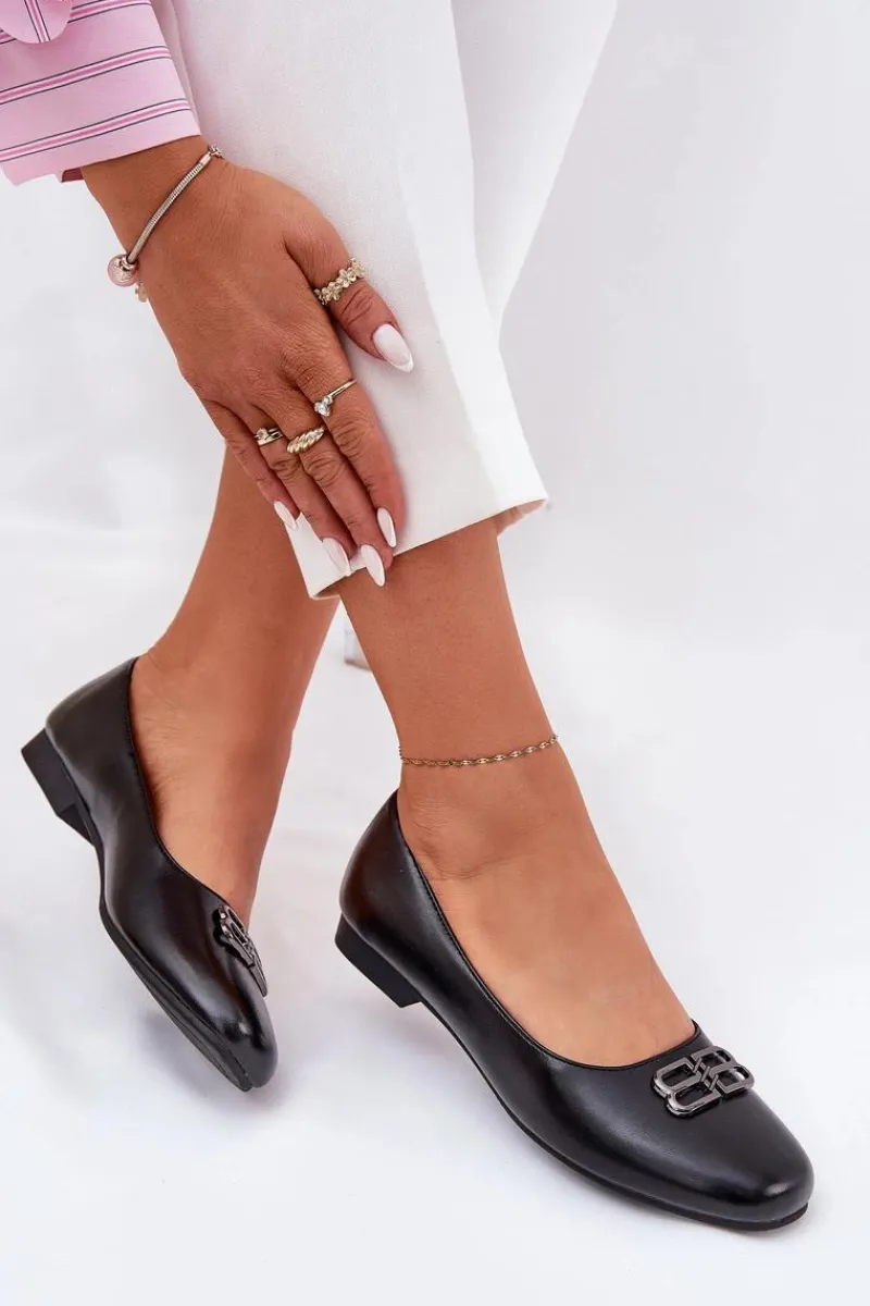 Baleriny Skórzane|Baleriny Klasyczne>Buty damskie Vinceza Eleganckie Baleriny Damskie Z Ozdobą Vinceza 62206 Czarne Czarny