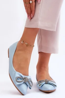 New Eleganckie Baleriny Z Kokardą I Dżetami Niebieskie One Time Damskie Baleriny Klasyczne