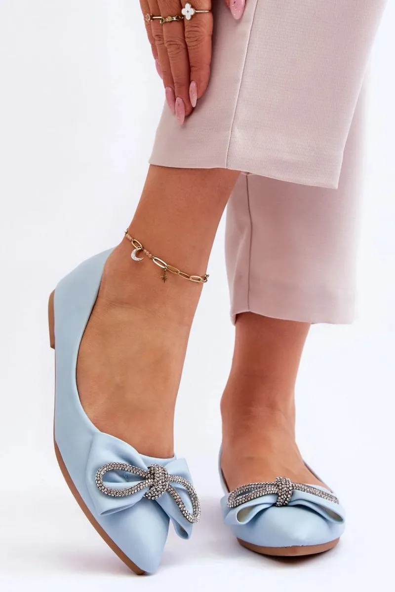 New Eleganckie Baleriny Z Kokardą I Dżetami Niebieskie One Time Damskie Baleriny Klasyczne