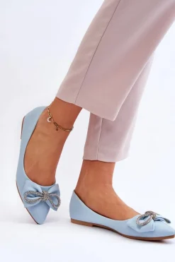 New Eleganckie Baleriny Z Kokardą I Dżetami Niebieskie One Time Damskie Baleriny Klasyczne